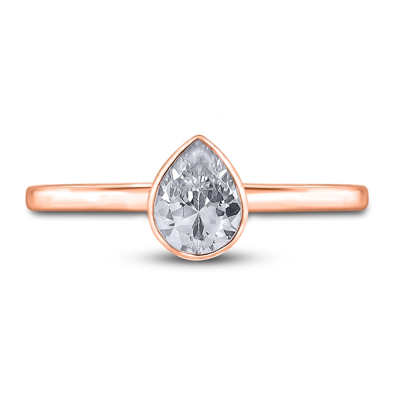 Diamond Solitaire Engagement Ring 1 ct tw Bezel-Set Pear-cut 14K Rose Gold (I2/I)