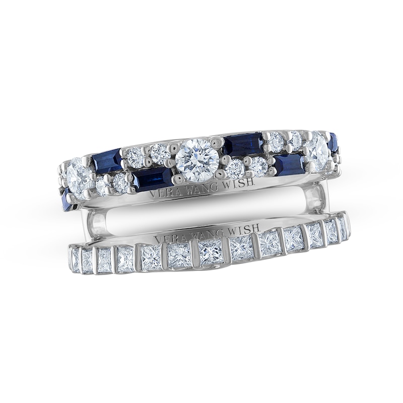 Main Image 1 of Vera Wang WISH Diamond & Blue Sapphire Ring 1 ct tw Round/Princess 14K White Gold