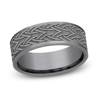 Flat Comfort Fit Wedding Band with Lion's Mane Texture Center in Yellow  Gold and Grey Tantalum Edge (sz 10)