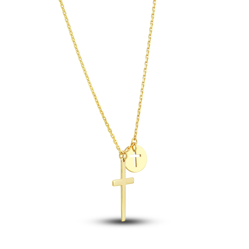 Cross Disk Necklace 14K Yellow Gold 16"