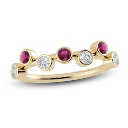 Juliette Maison Natural White Sapphire & Natural Rhodolite Garnet Ring 10K Yellow Gold