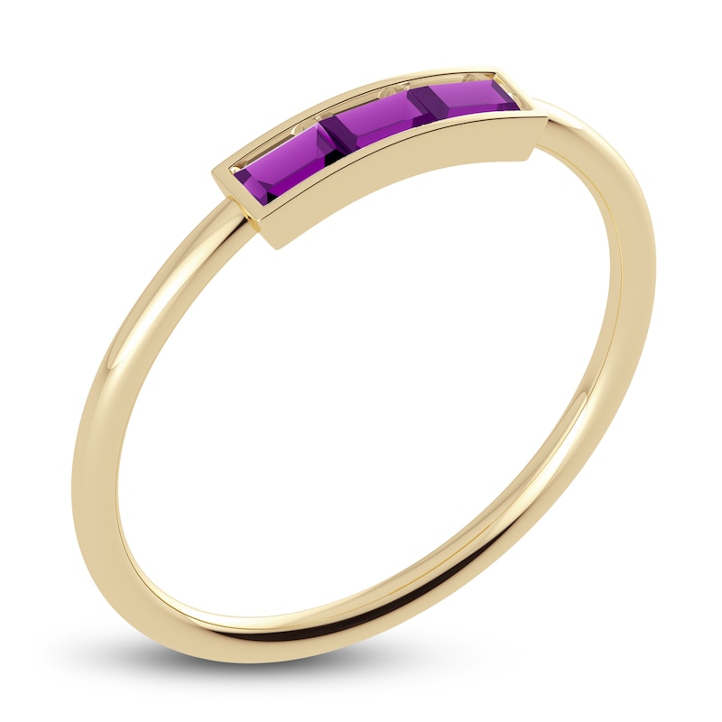 Main Image 2 of Juliette Maison Natural Amethyst Baguette Bar Ring 10K Yellow Gold