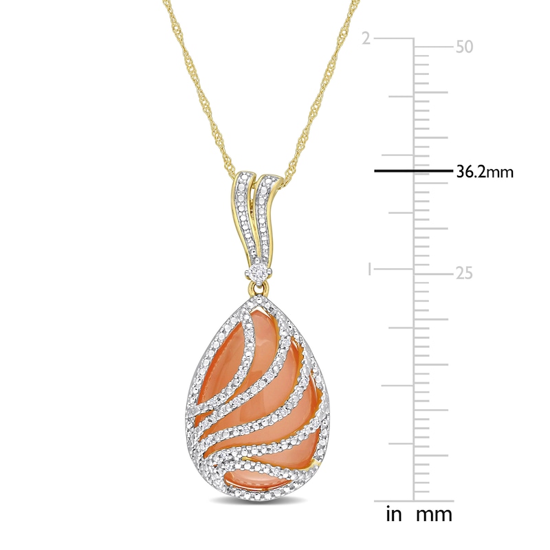 Natural Orange Moonstone Pendant Necklace 1/10 ct tw Diamonds 14K Yellow Gold 17"