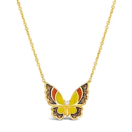Le Vian Diamond Butterfly Necklace 1/4 ct tw Round Red/Yellow Enamel 14K Honey Gold 18&quot;
