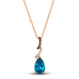 Le Vian Natural Blue Topaz Pendant Necklace 1/6 ct tw Diamonds 14K Strawberry Gold 19&quot;