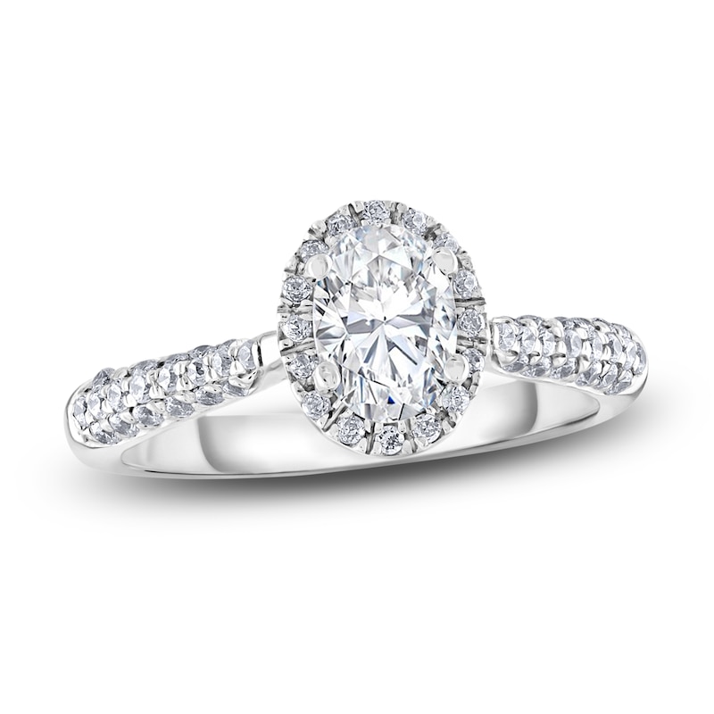 Diamond Halo Engagement Ring 1-1/4 ct tw Oval/Round 14K White Gold