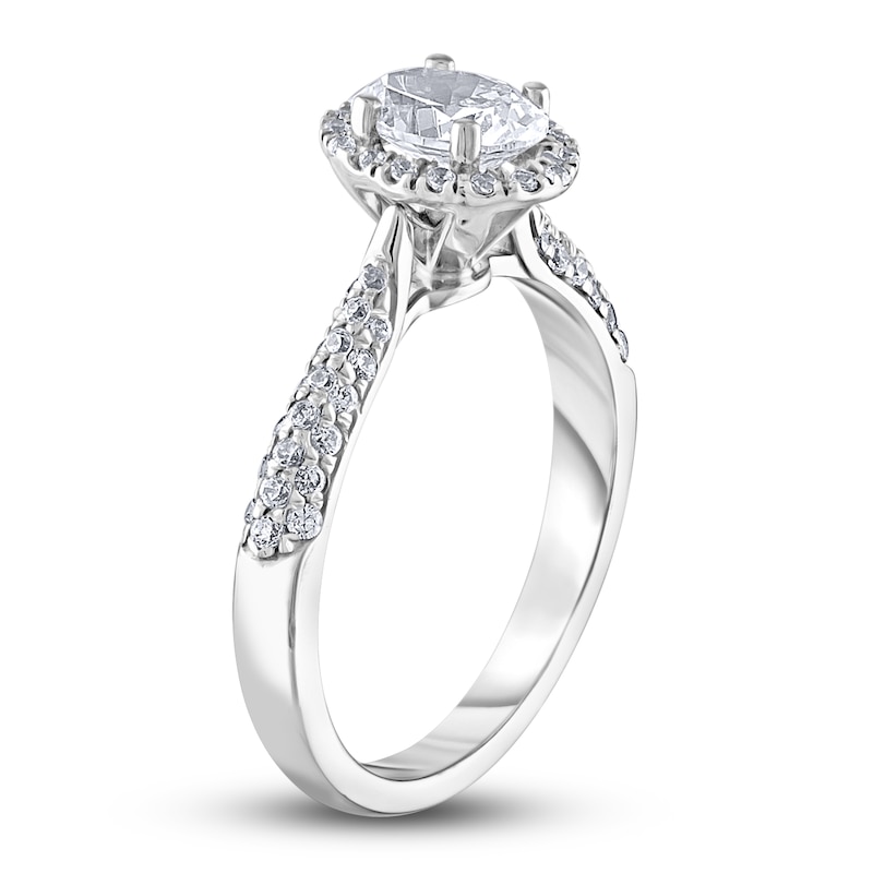 Diamond Halo Engagement Ring 1-1/4 ct tw Oval/Round 14K White Gold | Jared