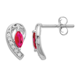 Natural Ruby Earrings 1/20 ct tw Diamonds 14K White Gold