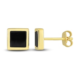 Men's Natural Black Onyx Stud Earrings 14K Yellow Gold