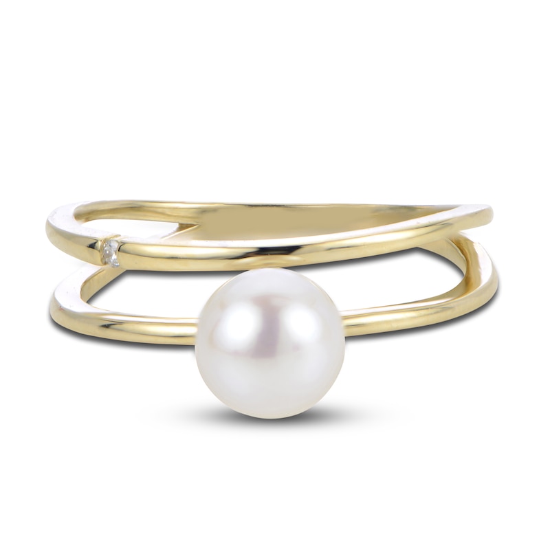 Main Image 4 of Freshwater Cultured Pearl Ring Diamond Accents 14K Yellow Gold