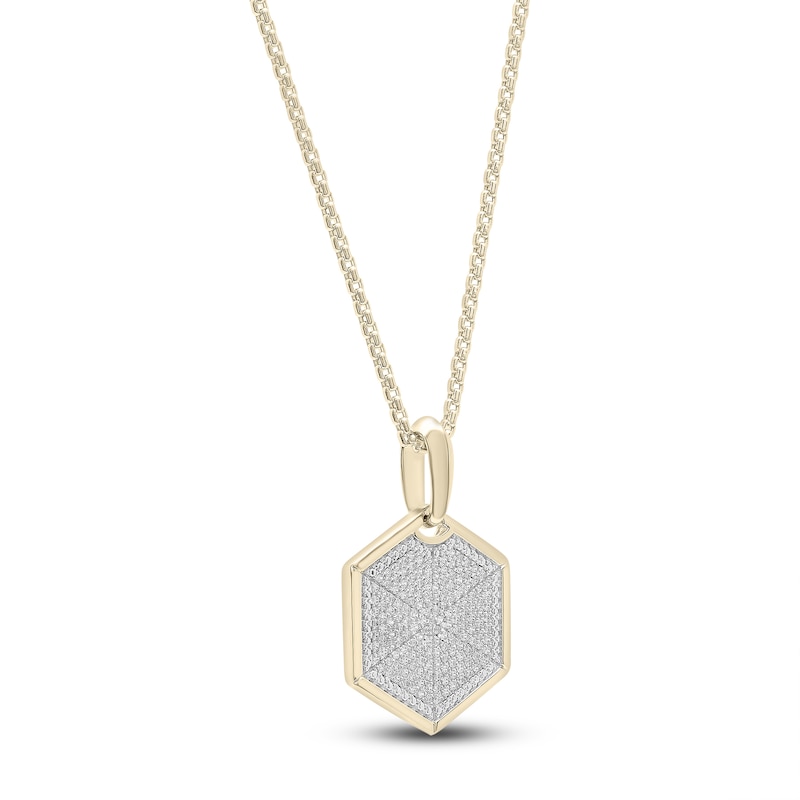 Main Image 2 of Men's Diamond Hexagon Pendant Necklace 1/2 ct tw Round 14K Yellow Gold 22&quot;