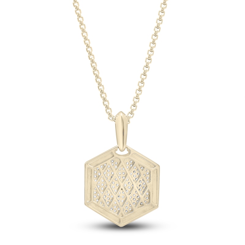 Main Image 3 of Men's Diamond Hexagon Pendant Necklace 1/2 ct tw Round 14K Yellow Gold 22&quot;