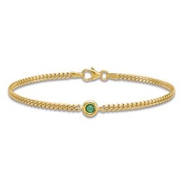 Natural Emerald Curb Bracelet 14K Yellow Gold 7.25&quot;