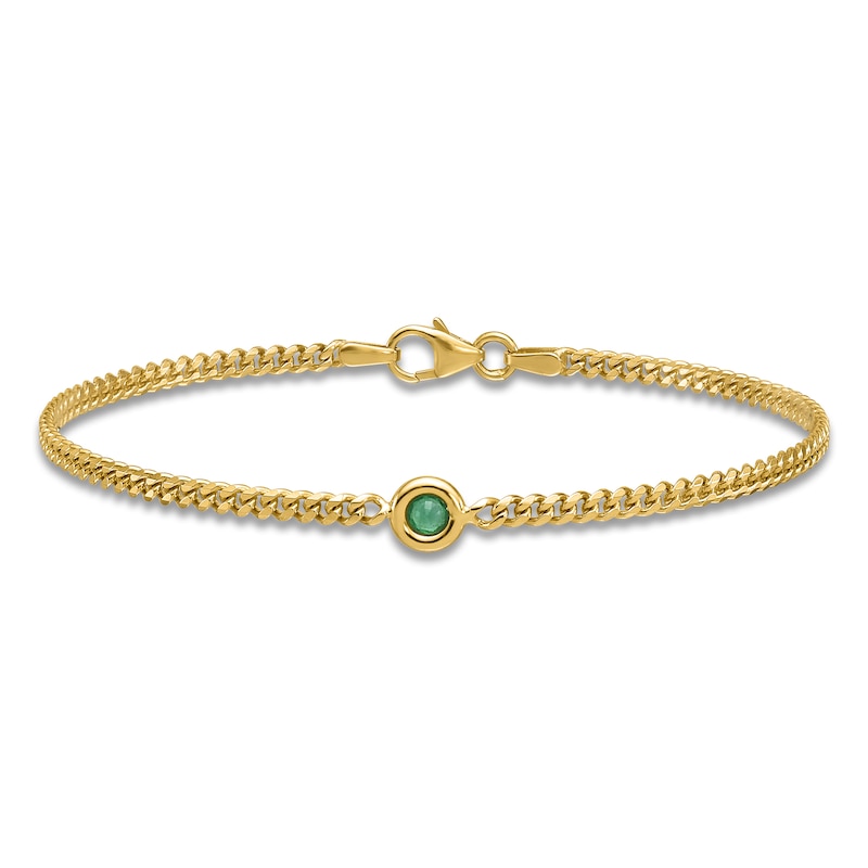 Main Image 1 of Natural Emerald Curb Bracelet 14K Yellow Gold 7.25&quot;