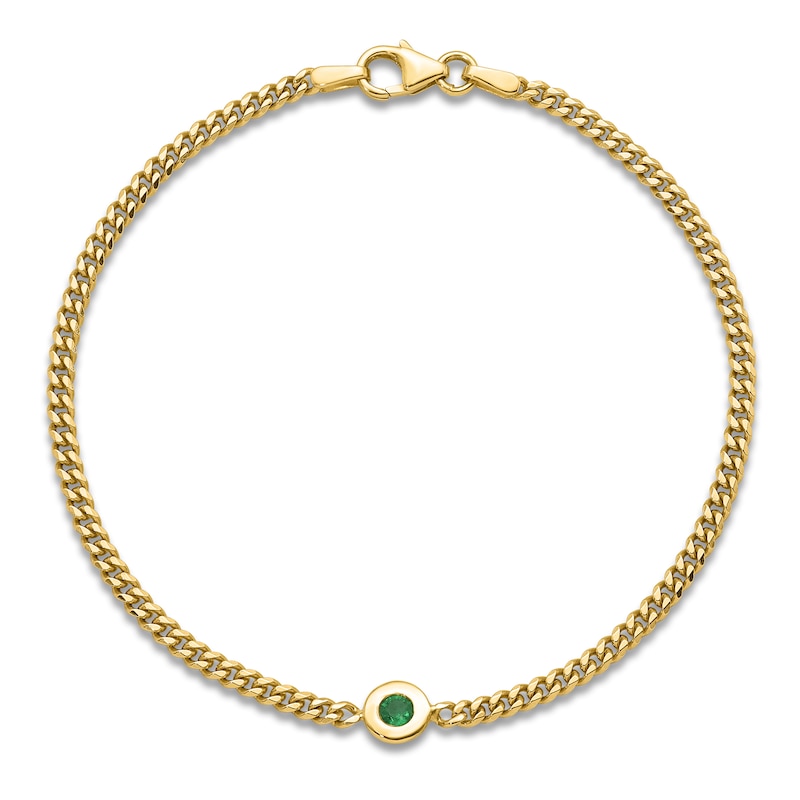 Main Image 2 of Natural Emerald Curb Bracelet 14K Yellow Gold 7.25&quot;