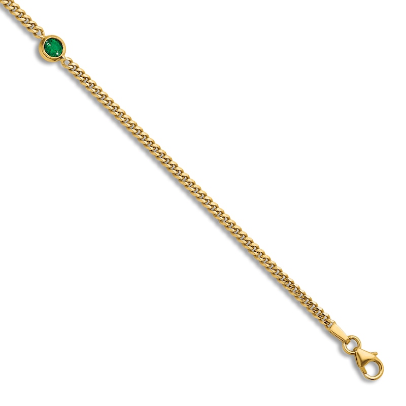 Main Image 4 of Natural Emerald Curb Bracelet 14K Yellow Gold 7.25&quot;