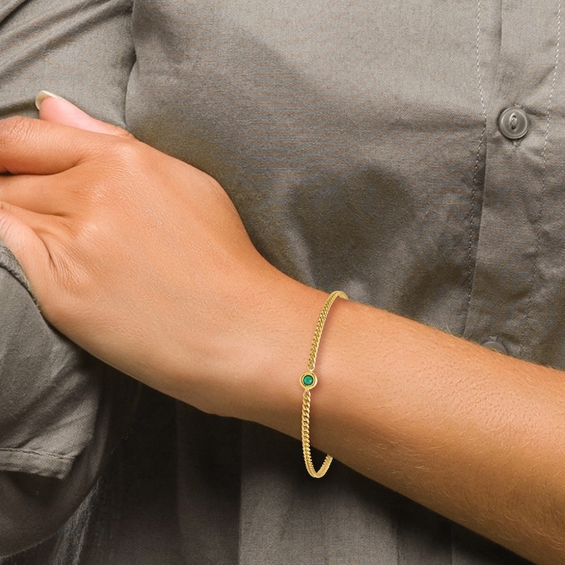 Main Image 5 of Natural Emerald Curb Bracelet 14K Yellow Gold 7.25&quot;