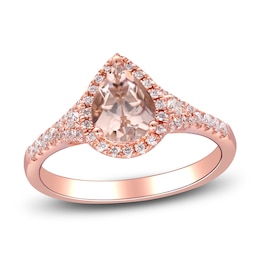 Pear-Shaped Natural Morganite & Diamond Halo Engagement Ring 1/4 ct tw 14K Rose Gold