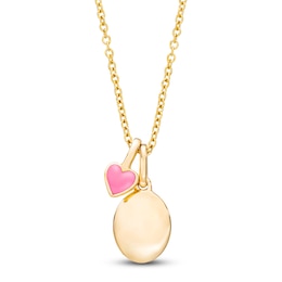 Children's Enamel Heart Engravable Necklace 14K Yellow Gold 13&quot;