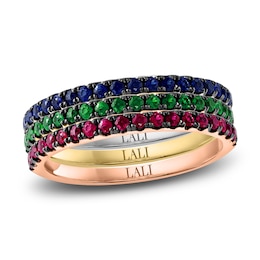 LALI Jewels Natural Emerald, Ruby & Blue Sapphire 3-Piece Ring 14K Tri-Tone Gold