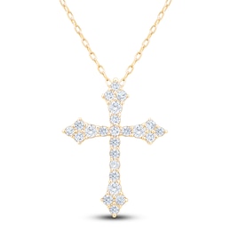Diamond Flared Cross Necklace 1/2 ct tw 10K Yellow Gold 18&quot;