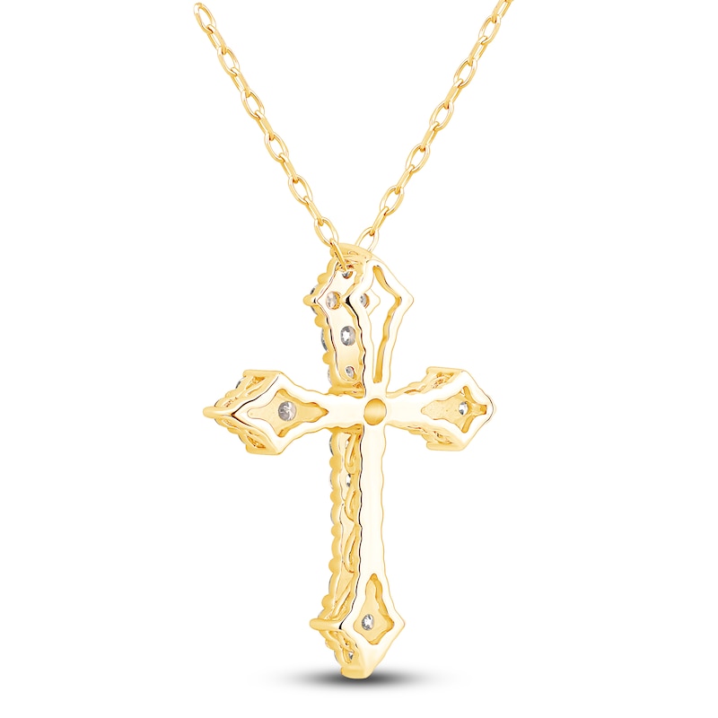 Diamond Flared Cross Necklace 1/2 ct tw 10K Yellow Gold 18"