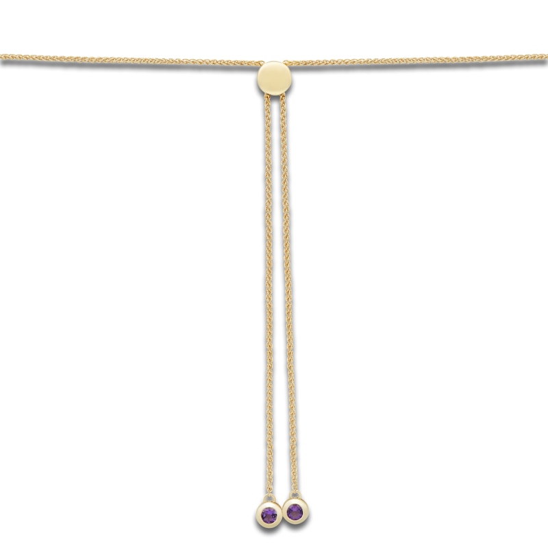 Round-Cut Natural Amethyst Bezel Bolo Necklace 14K Yellow Gold 26"