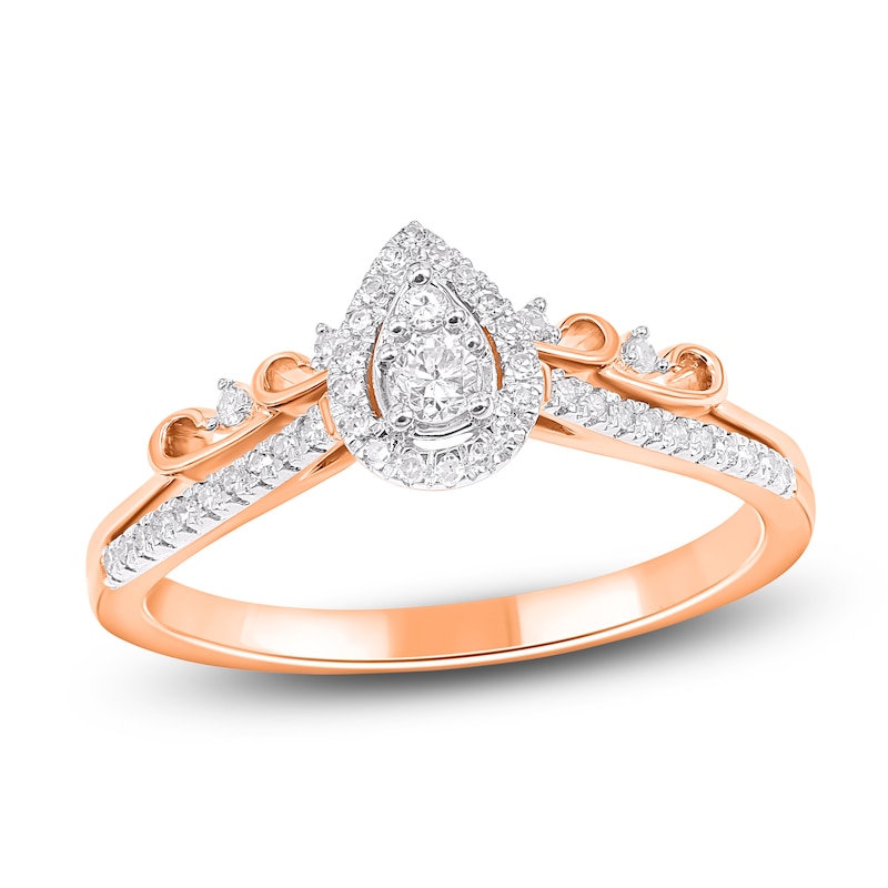 Main Image 1 of Multi-Diamond Pear-Shaped Halo Promise Ring 1/4 ct tw 10K Rose Gold