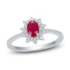 Thumbnail Image 0 of Oval-Cut Natural Ruby & Diamond Starburst Halo Ring 1/4 ct tw 14K White Gold