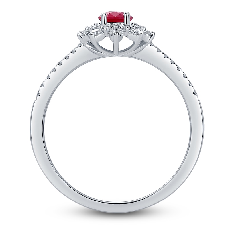 Oval-Cut Natural Ruby & Diamond Starburst Halo Ring 1/4 ct tw 14K White Gold