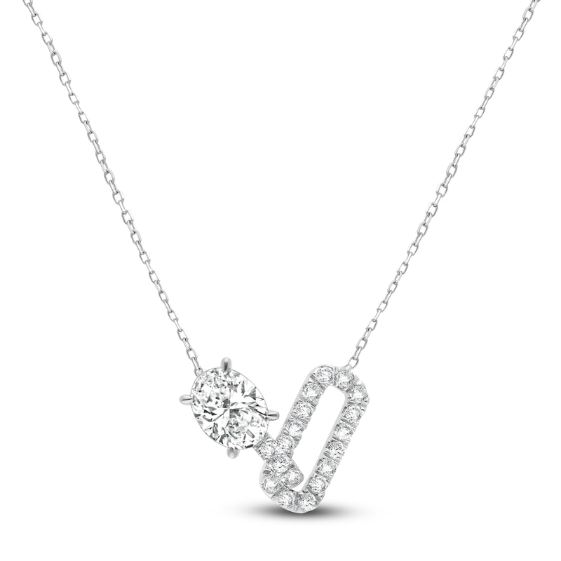 Main Image 1 of Oval & Round-Cut Lab-Created Diamond Paperclip Link Necklace 2 ct tw 14K White Gold 18&quot;