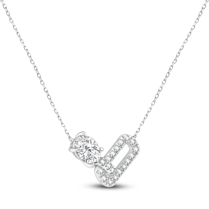 Main Image 2 of Oval & Round-Cut Lab-Created Diamond Paperclip Link Necklace 2 ct tw 14K White Gold 18&quot;