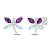 Thumbnail Image 2 of Marquise-Cut Natural Amethyst, Natural Aquamarine & White Lab-Created Sapphire Dragonfly Earrings Sterling Silver