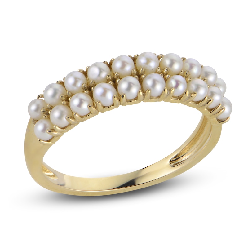 Cultured Pearl Seed Two-Row Ring 14K Yellow Gold