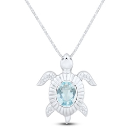 Oval-Cut Natural Aquamarine Turtle Necklace Sterling Silver 18&quot;