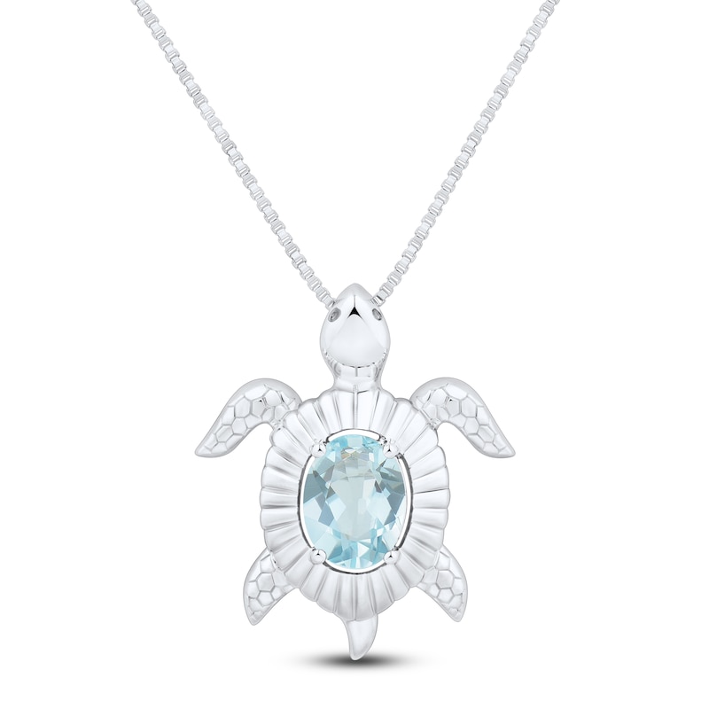 Main Image 1 of Oval-Cut Natural Aquamarine Turtle Necklace Sterling Silver 18&quot;