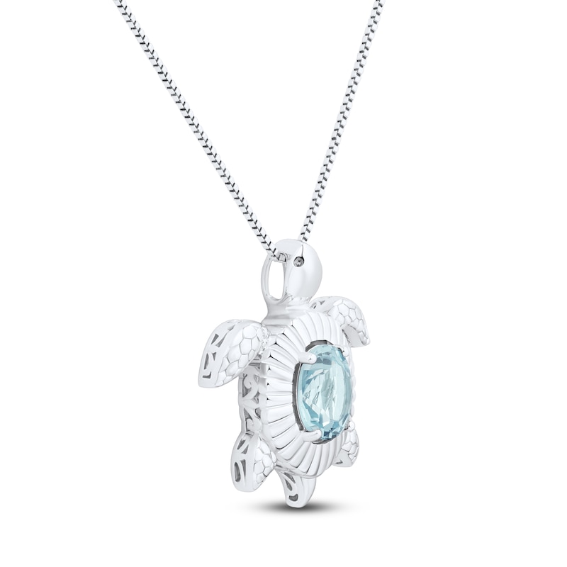 Main Image 2 of Oval-Cut Natural Aquamarine Turtle Necklace Sterling Silver 18&quot;