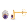 Thumbnail Image 1 of Natural Amethyst & Diamond Teardrop Stud Earrings 1/10 ct tw 10K Yellow Gold