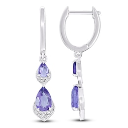 Pear-Shaped Natural Amethyst & Diamond Dangle Hoop Earrings 1/20 ct tw 10K White Gold