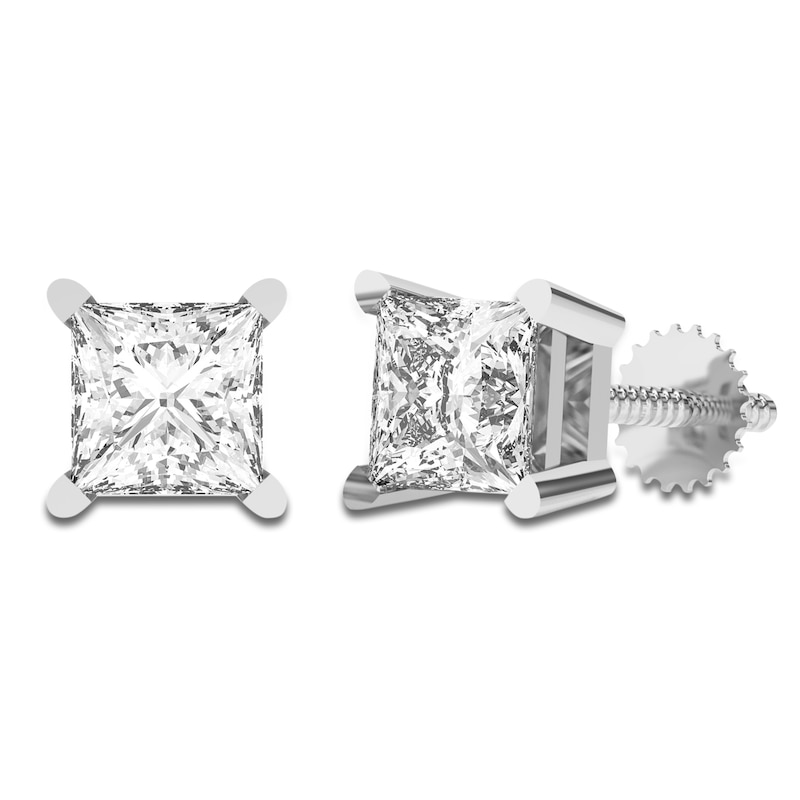 Main Image 2 of Princess-Cut Lab-Created Diamond Solitaire Stud Earrings 1-1/4 ct tw 14K White Gold (SI2/F)