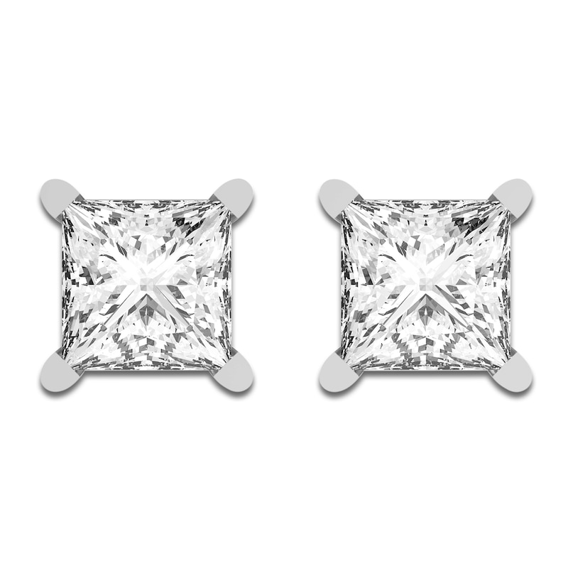 Main Image 3 of Princess-Cut Lab-Created Diamond Solitaire Stud Earrings 1-1/4 ct tw 14K White Gold (SI2/F)