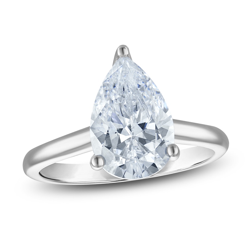 Main Image 1 of Pear-Shaped Lab-Created Diamond Solitaire Plus Engagement Ring 2-1/2 ct tw Platinum (VS2/F)