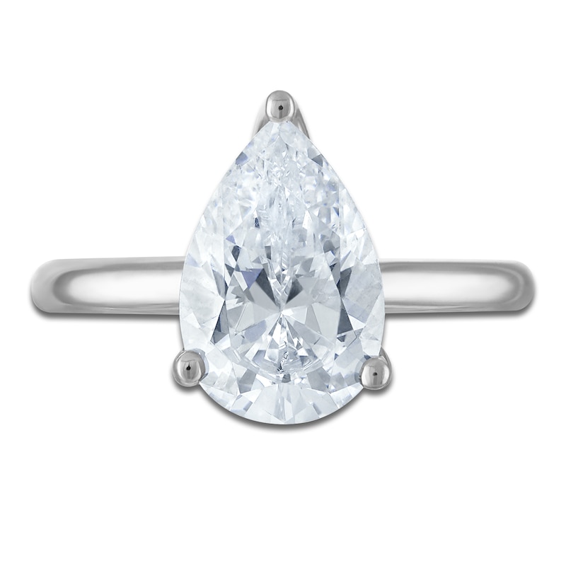 Main Image 3 of Pear-Shaped Lab-Created Diamond Solitaire Plus Engagement Ring 2-1/2 ct tw Platinum (VS2/F)