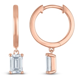 Emerald-Cut Lab-Created Diamond Solitaire Dangle Hoop Earrings 1 ct tw 14K Rose Gold (SI2/F)