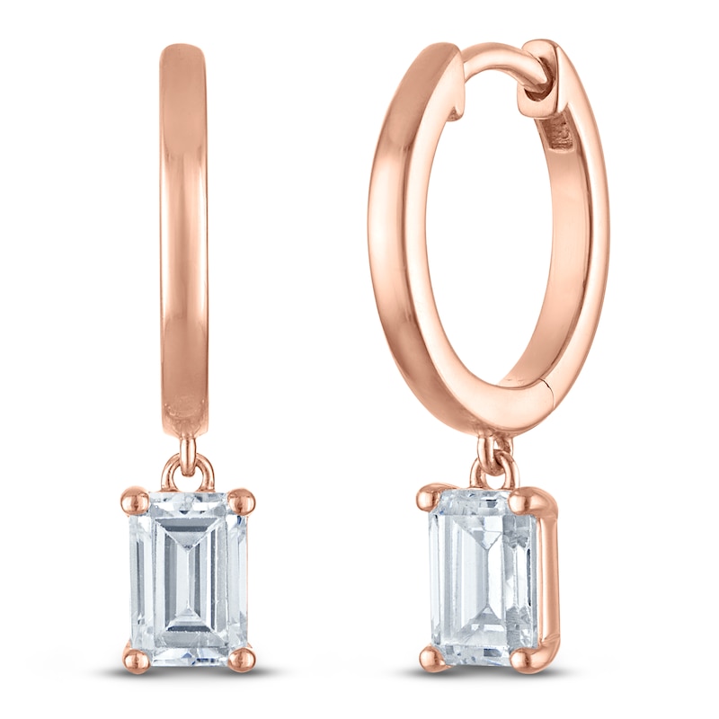 Main Image 2 of Emerald-Cut Lab-Created Diamond Solitaire Dangle Hoop Earrings 1 ct tw 14K Rose Gold (SI2/F)