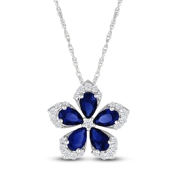 Pear-Shaped Blue Lab-Created Sapphire & White Lab-Created Sapphire Flower Necklace Sterling Silver 18&quot;