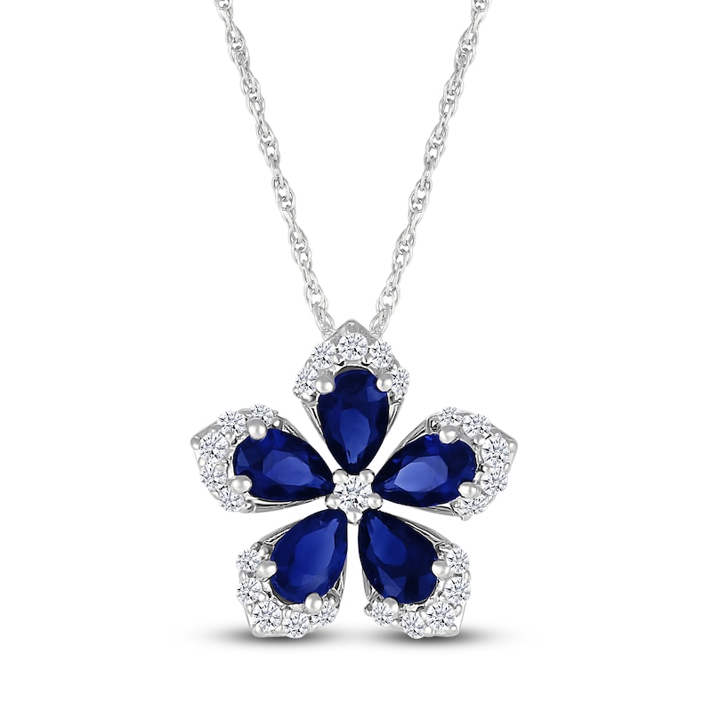 Pear-Shaped Blue Lab-Created Sapphire & White Lab-Created Sapphire Flower Necklace Sterling Silver 18"