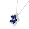 Thumbnail Image 2 of Pear-Shaped Blue Lab-Created Sapphire & White Lab-Created Sapphire Flower Necklace Sterling Silver 18&quot;