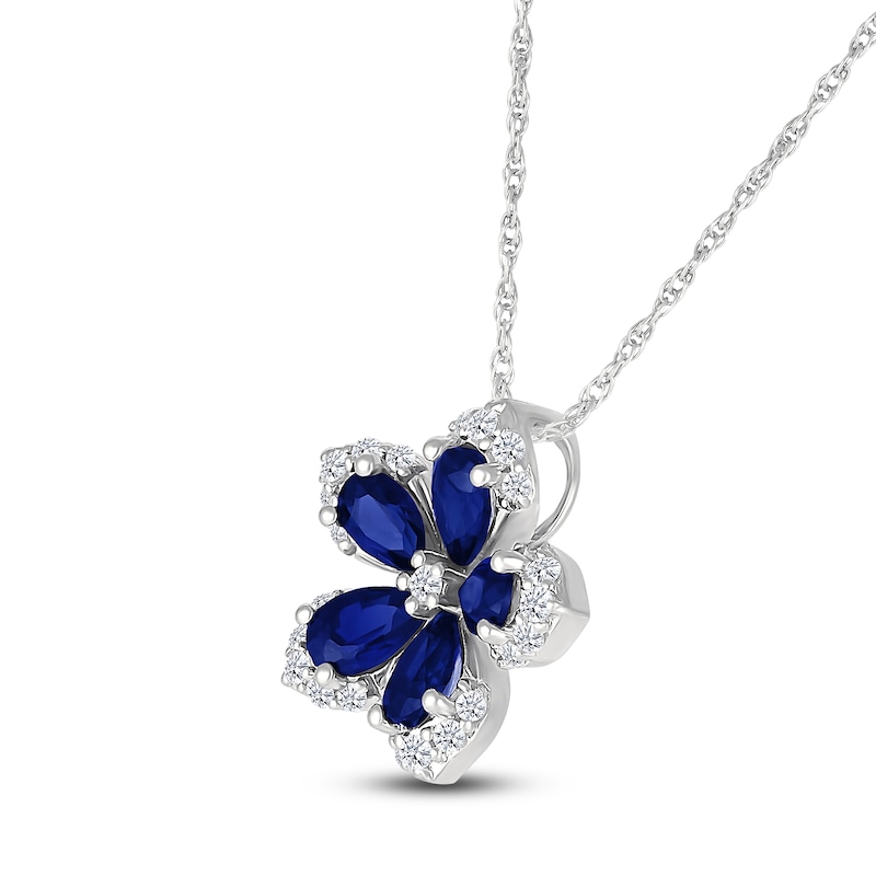 Main Image 2 of Pear-Shaped Blue Lab-Created Sapphire & White Lab-Created Sapphire Flower Necklace Sterling Silver 18&quot;