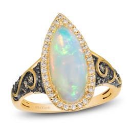 Le Vian Silhouette Elongated Pear-Shaped Natural Opal Ring 1/3 ct tw Diamonds 14K Honey Gold